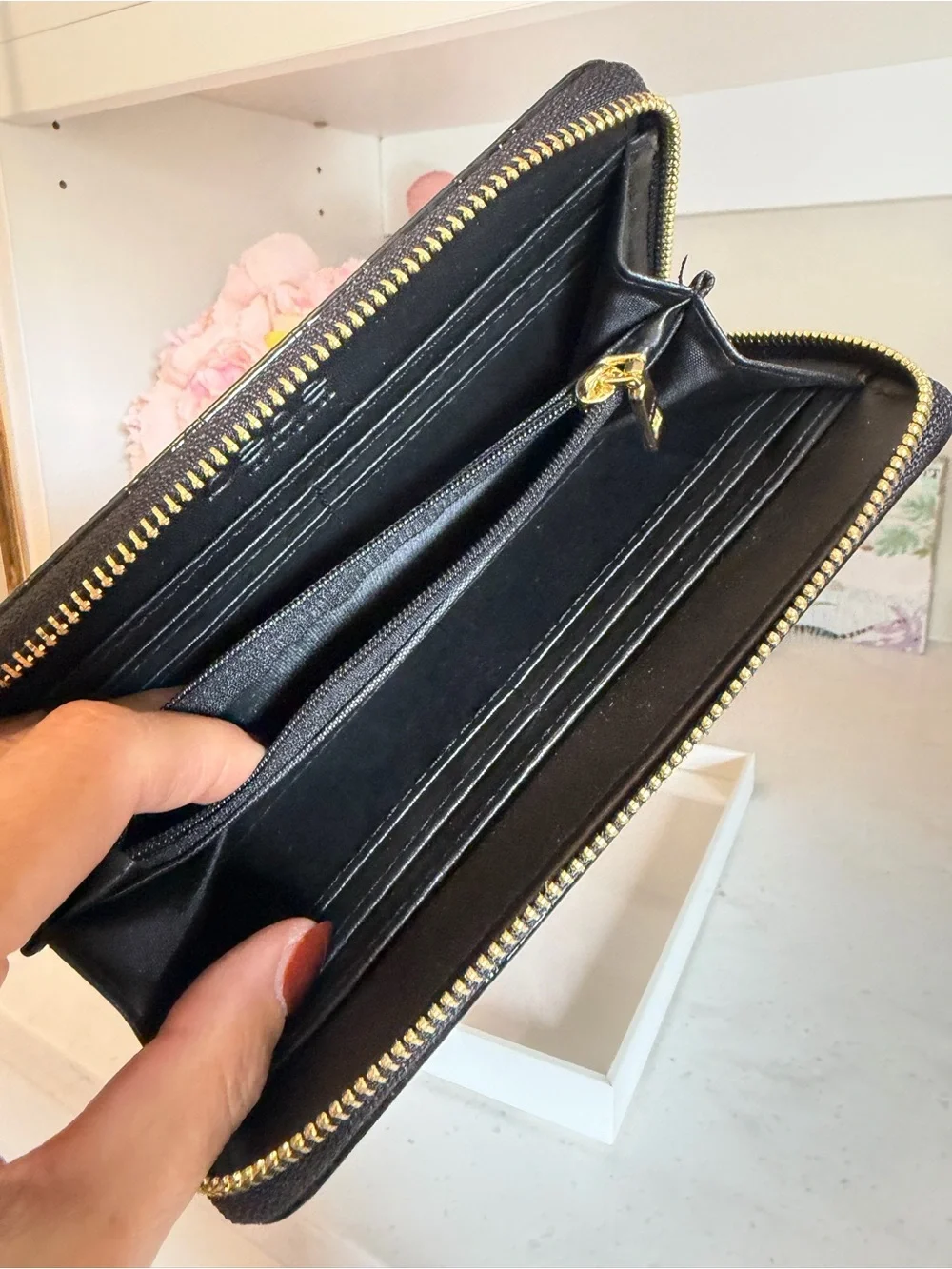 Bebe Black Patent Zip-Around Wallet with Gold Logo Plate NEW Gorgeous